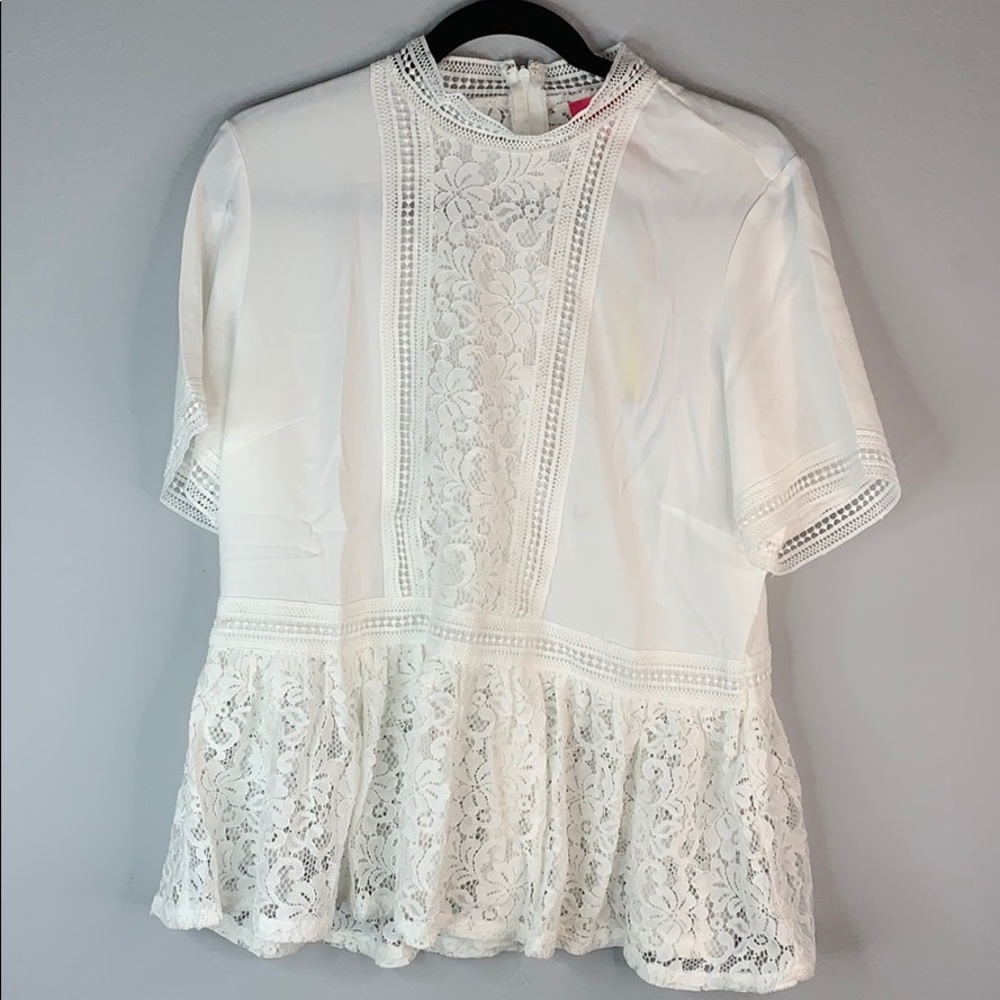 Catherine Malandrino white lace peplum blouse L